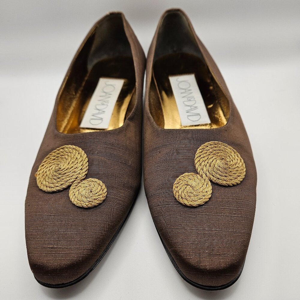 Joan & David Brown Fabric Low-Heel Flats – Size 9M – Handmade in Italy